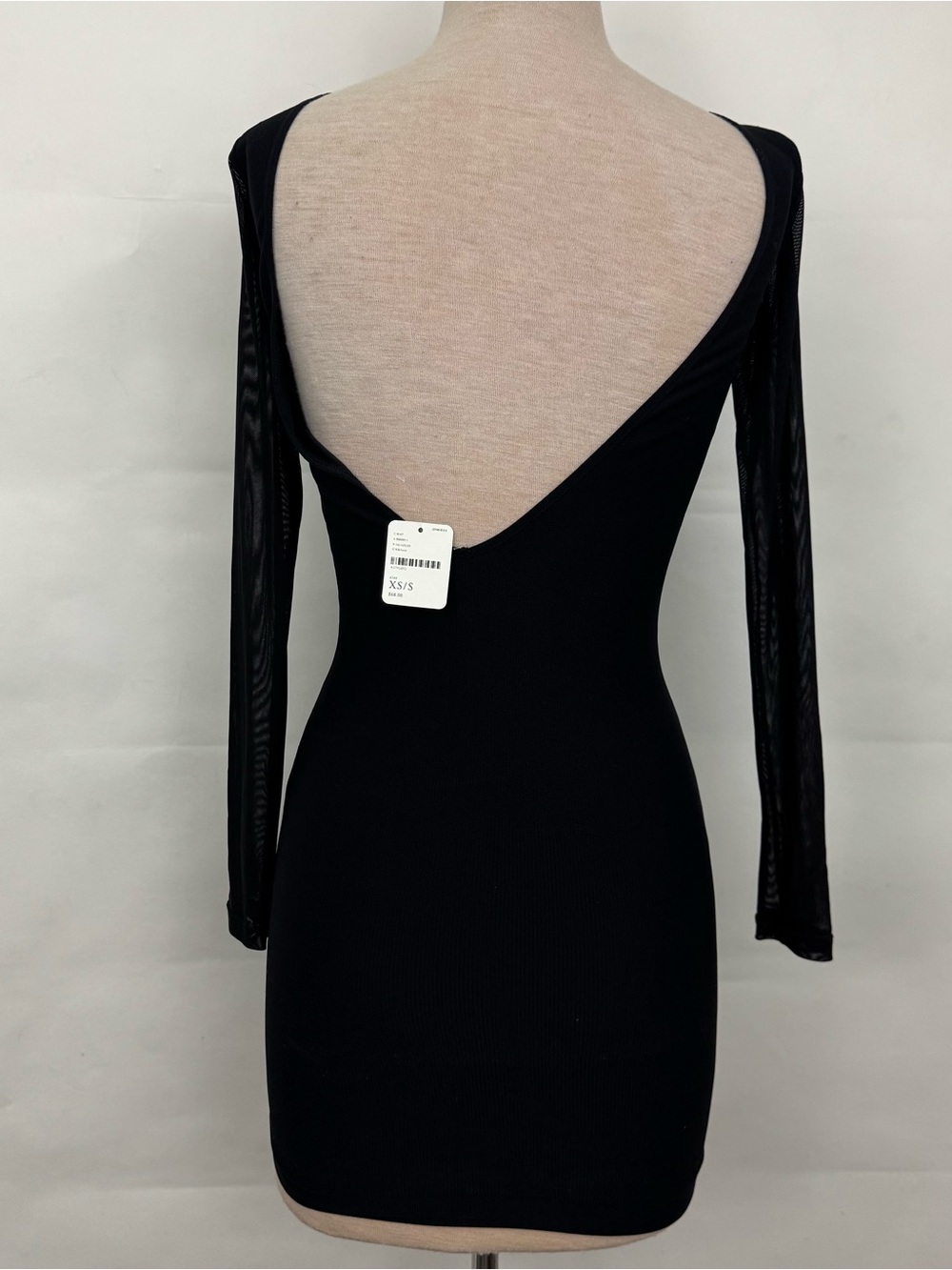 NWT Free People Intimately Scorpio Black Mesh Sleeve Bodycon Dress XS/S - Picture 4 of 5